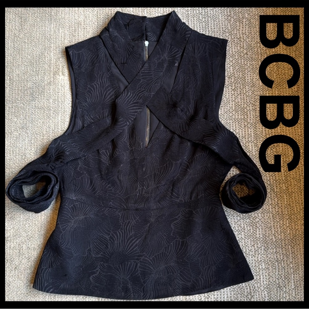 BCBG Elegant Black Sleeveless Belted Top / Wrap Around Belt  Sz XS